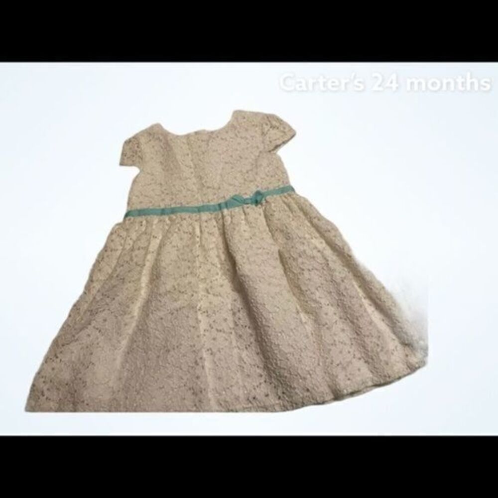 GIRLS 24M Carter's White Dress with Mint Green bow